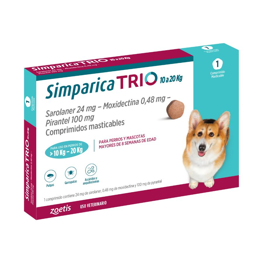 Simparica trio 10.1 - 20 kg antiparasitario para perros 1 comprimido, , large image number null